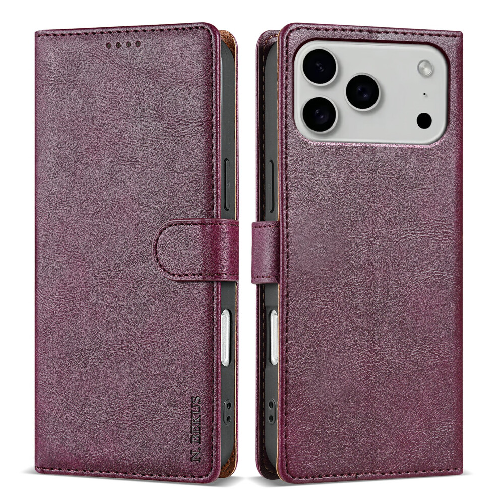 (Iphone 17 Pro Max, Wine ) N.bekus Csj-001 For Iphone 17 Pro Max Stand Case Pu Leather Wallet Phone Cover Red 6914286343116