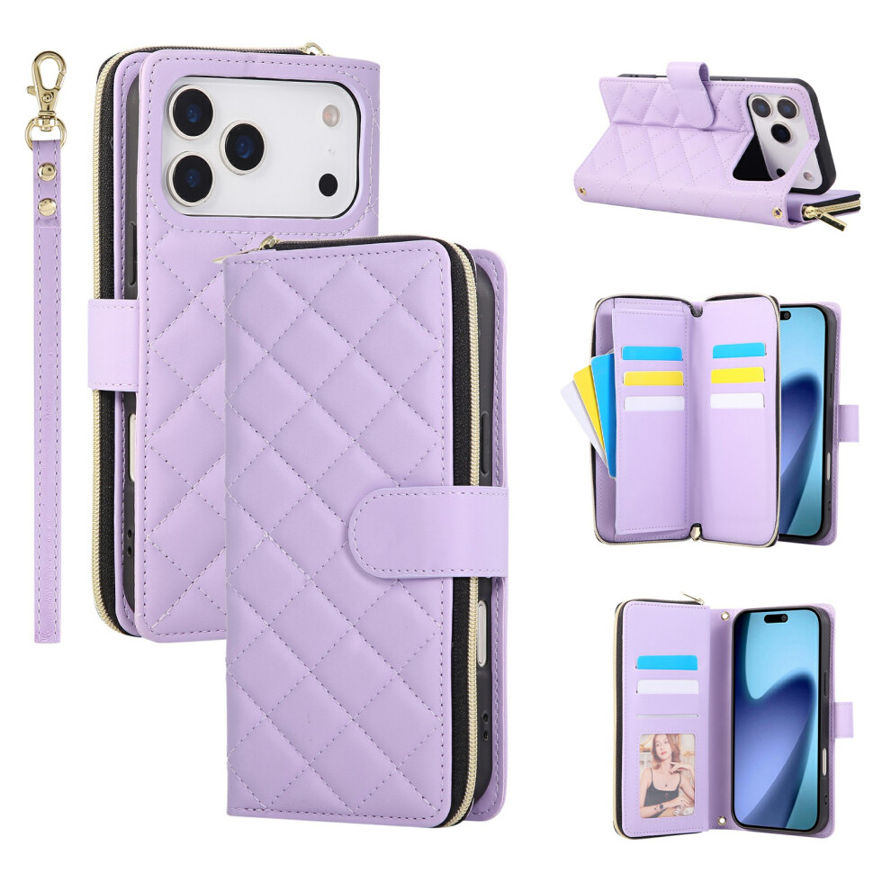 (Iphone 17 Pro Max, ) For Iphone 17 Pro Max Case Zipper Wallet Rhombus Pu Leather Crossbody Phone Cover Purple 6914286468239
