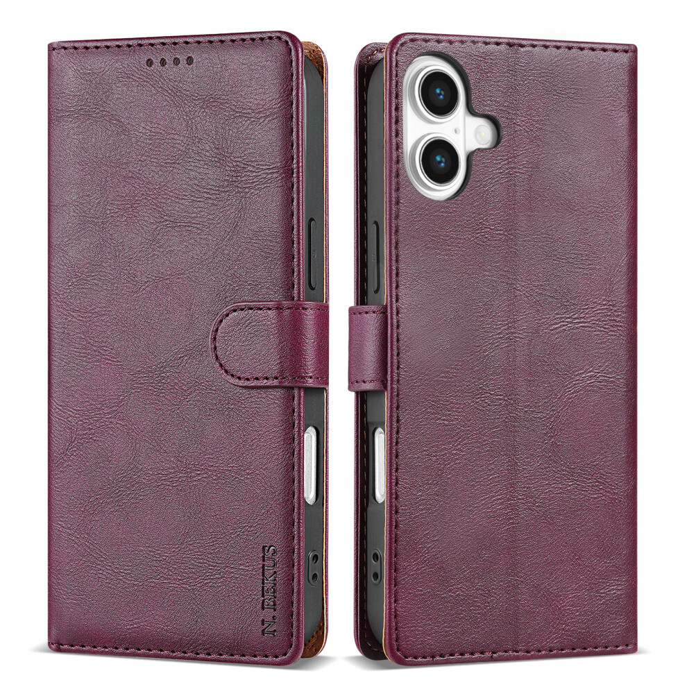 (Iphone 17, Wine ) N.bekus Csj-001 For Iphone 17 Stand Case Pu Leather Wallet Phone Cover Red 6914283120956