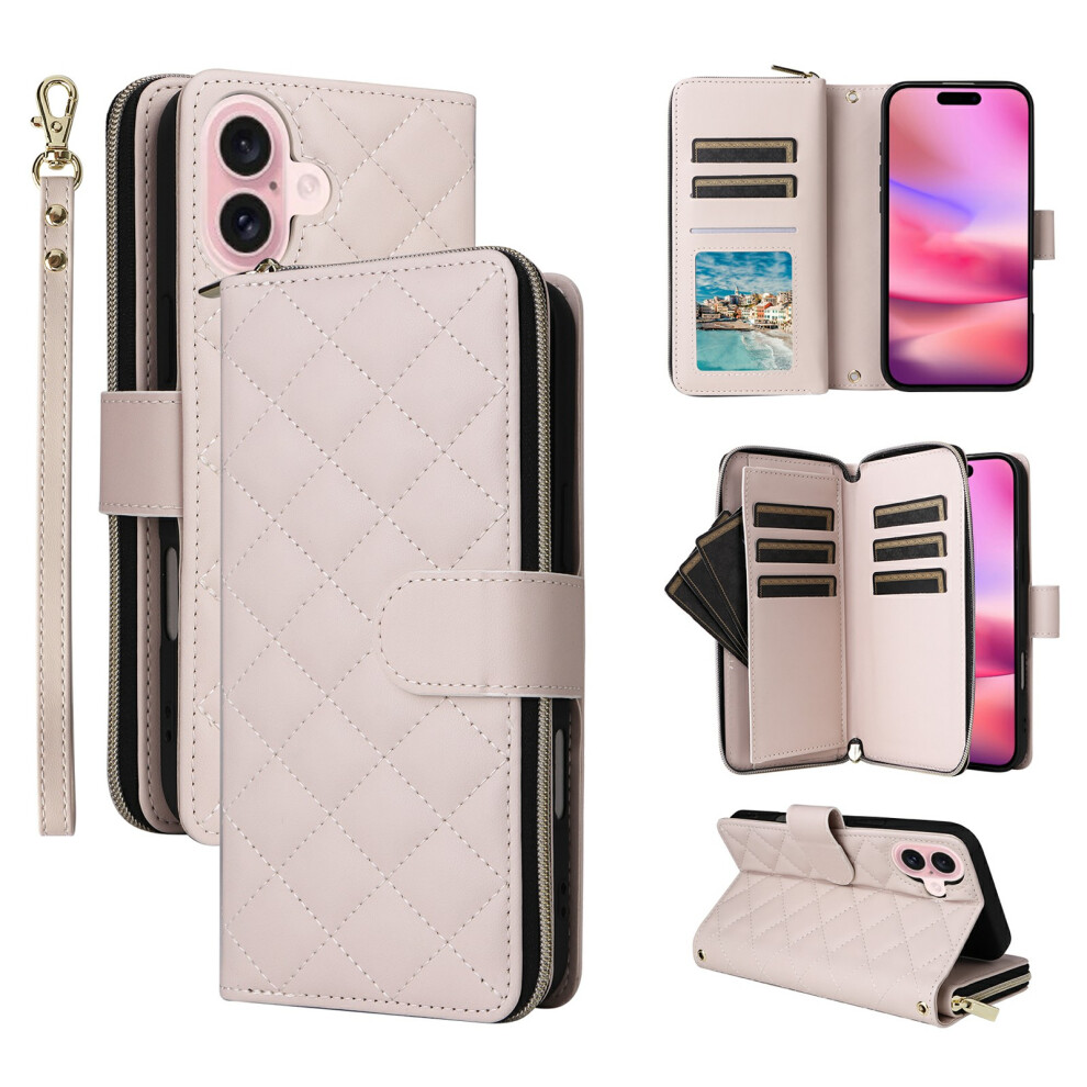 (Iphone 17, Beige) For Iphone 17 Case Zipper Wallet Rhombus Pu Leather Crossbody Phone Cover Cream 6914289963878
