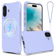 (iPhone 17, Purple) For iPhone 17 Case Compatible with MagSafe Ripple Texture Liquid Silicone Protective Cover with Strap