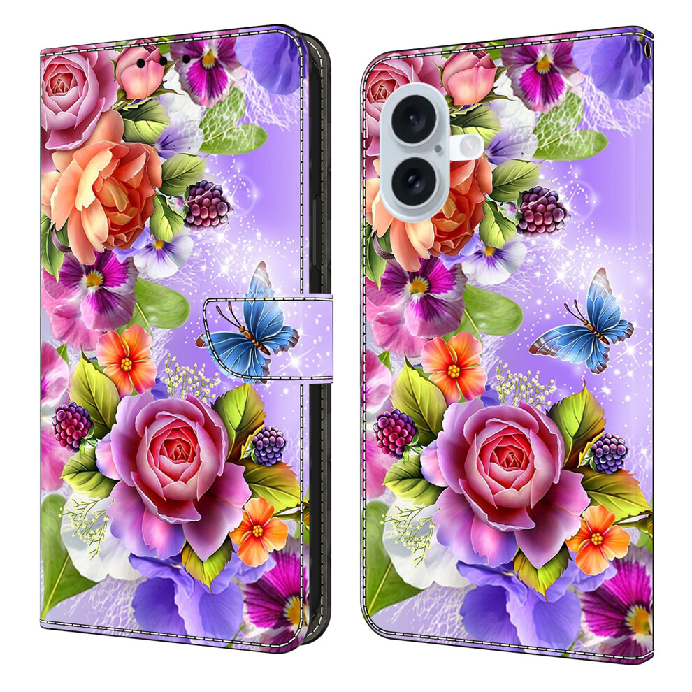 (Iphone 17, Flowers) For Iphone 17 Wallet Case Pattern Printing Pu Leather Flip Stand Phone Cover 6914286621917