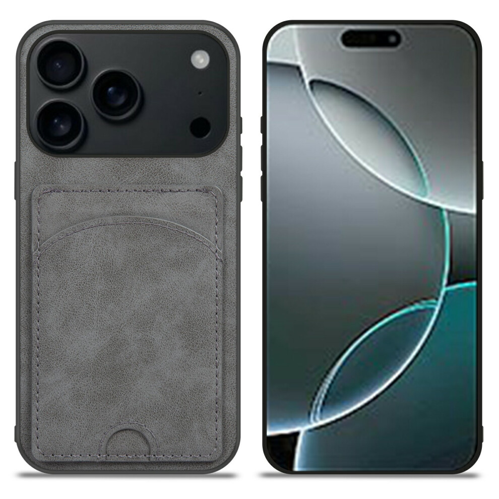 (Iphone 17 Pro, ) For Iphone 17 Pro Case Kickstand Leather Coated Tpu Phone Cover With Card Slot Grey 6914281180952