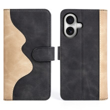 (iPhone 17, Black) For iPhone 17 Wallet Case Leather Phone Cover Splicing Color