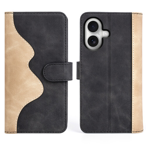 (iPhone 17, Black) For iPhone 17 Wallet Case Leather Phone Cover Splicing Color