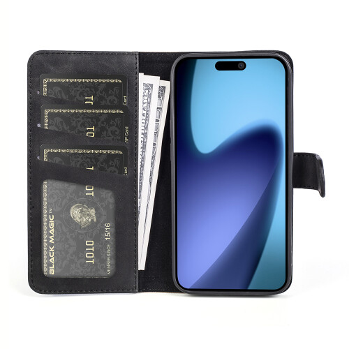 (iPhone 17, Black) For iPhone 17 Wallet Case Leather Phone Cover Splicing Color 1