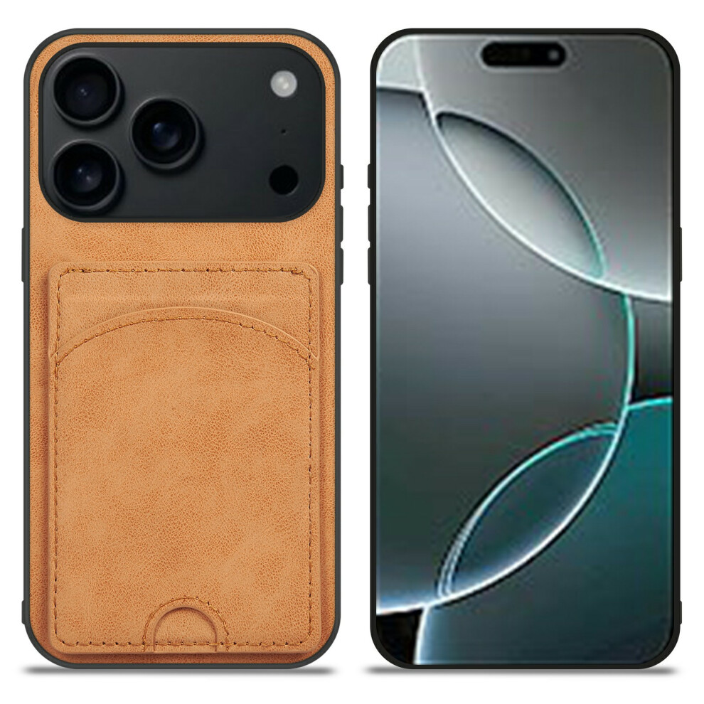 (Iphone 17 Pro, ) For Iphone 17 Pro Case Kickstand Leather Coated Tpu Phone Cover With Card Slot Orange 6914287348264