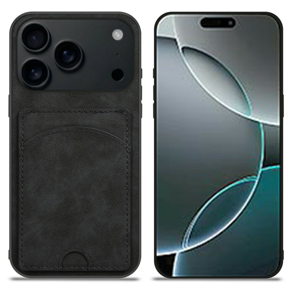 (Iphone 17 Pro, ) For Iphone 17 Pro Case Kickstand Leather Coated Tpu Phone Cover With Card Slot Black 6914283981816