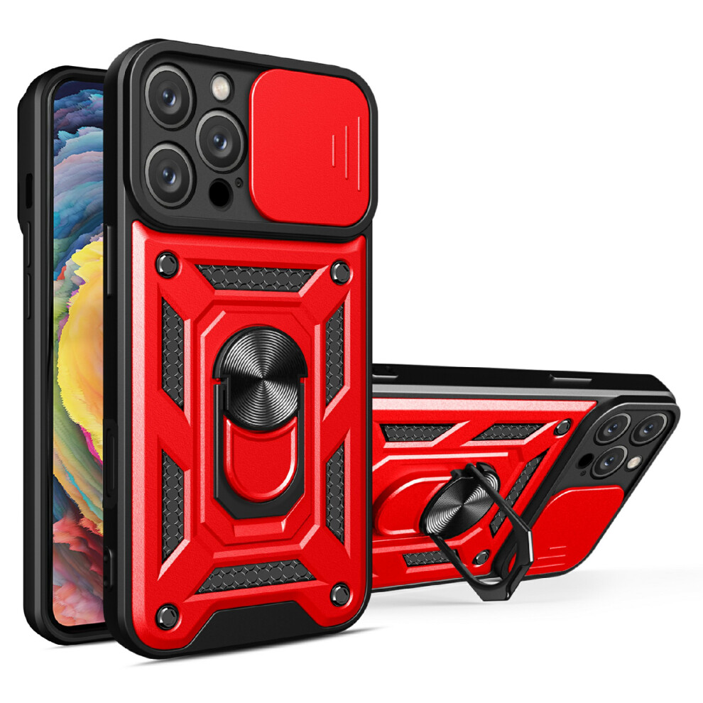 (Iphone 16 Pro, ) Amorus For Iphone 16 Pro Case Kickstand Pc+Tpu Phone Cover With Camera Lens Slider Red 6914282171669