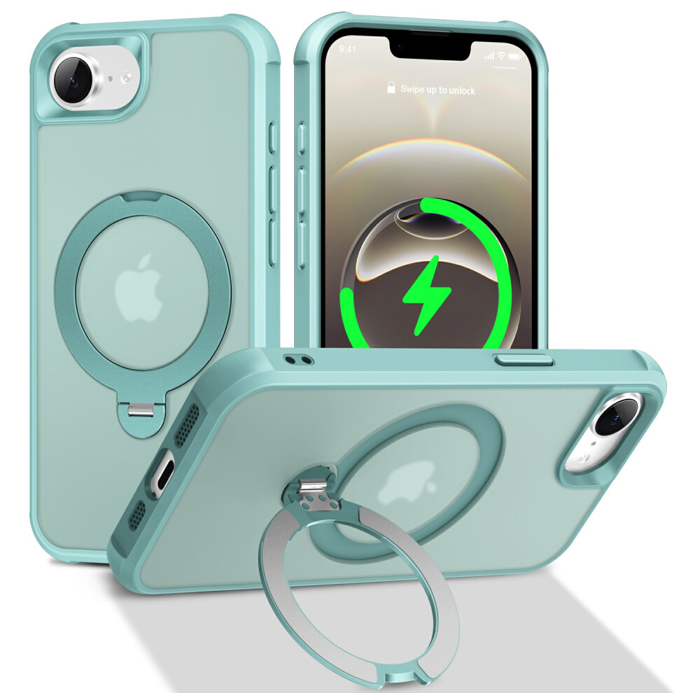 (Iphone 16E, Lake ) For Iphone 16E Case Compatible With Magsafe Rotatable Kickstand Tpu+Pc Shockproof Phone Cover Blue 6914281198131