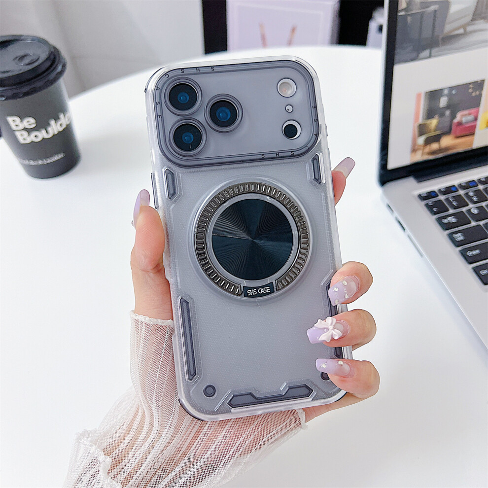 (Iphone 17 Pro, ) For Iphone 17 Pro Case Ring Kickstand Pc+Tpu Translucent Phone Back Cover Black 6914285092749
