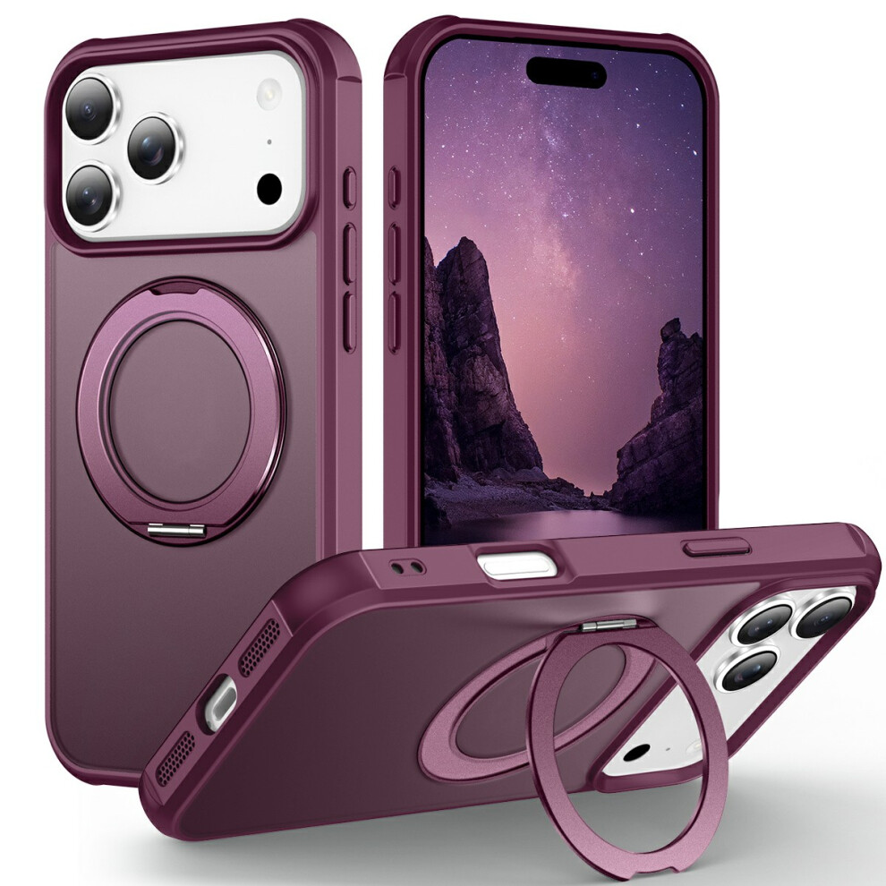 (Iphone 17 Pro, Wine ) For Iphone 17 Pro Case Magnetic Kickstand Tpu+Pc Shockproof Hybrid Phone Cover Red 6914287536845