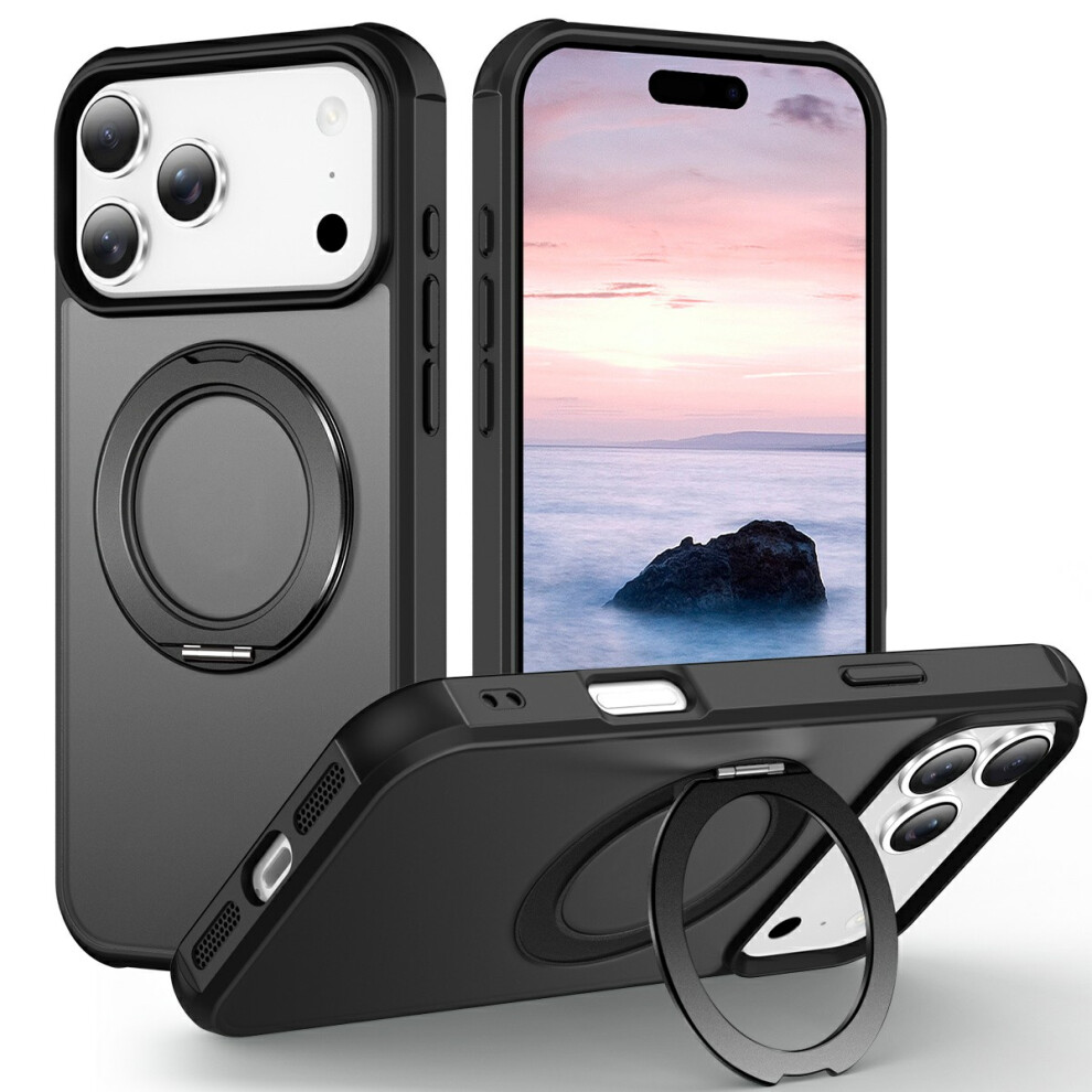 (Iphone 17 Pro Max, ) For Iphone 17 Pro Max Case Magnetic Kickstand Tpu+Pc Shockproof Hybrid Phone Cover Black 6914282052951