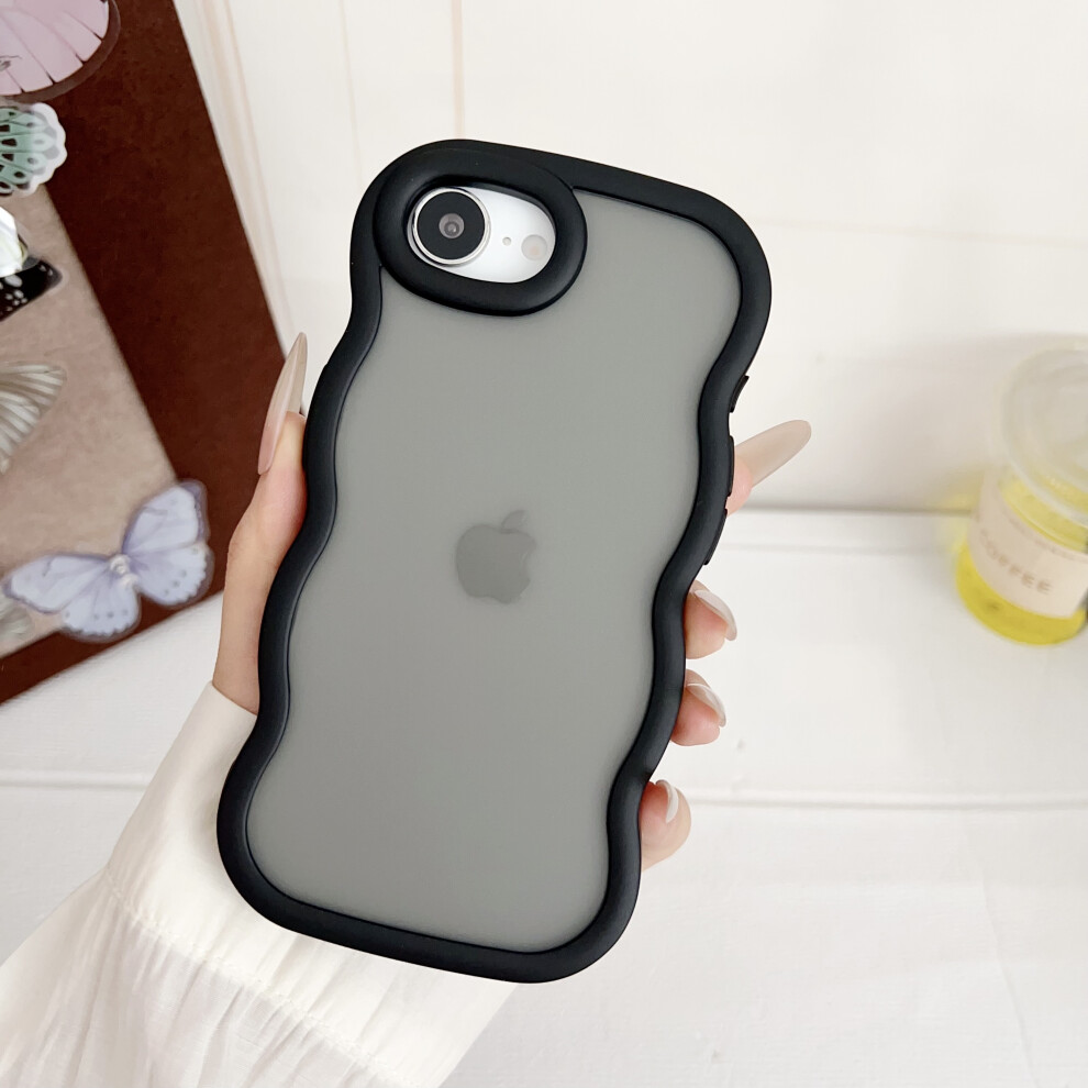 (Iphone 16E, ) For Iphone 16E Case Curly Wave Frame Tpu+Pc Skin-Touch Translucent Phone Cover Black 6914286697028