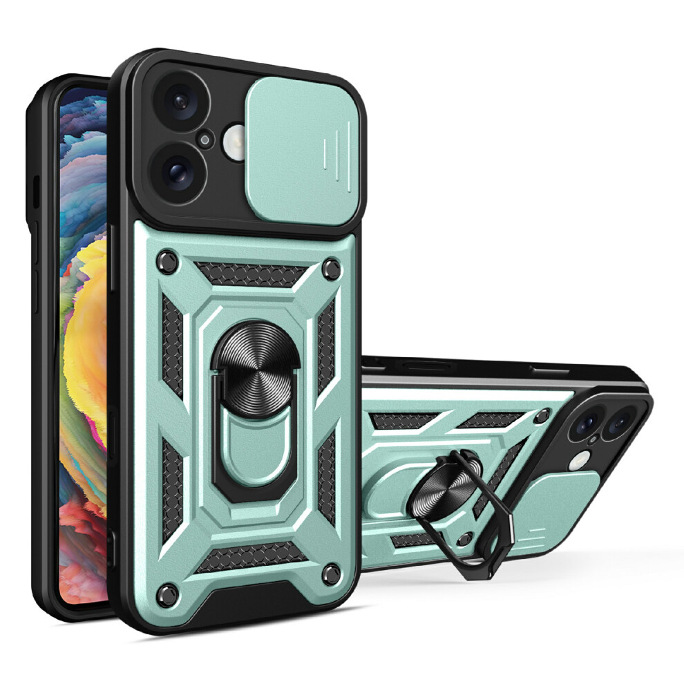 (Iphone 16, ) Amorus Kickstand Case For Iphone 16 Pc+Tpu Phone Cover With Camera Lens Slider Green 6914281837771