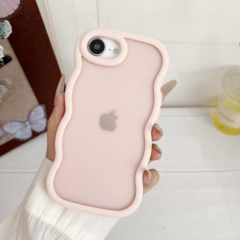 (Iphone 16E, ) For Iphone 16E Case Curly Wave Frame Tpu+Pc Skin-Touch Translucent Phone Cover Pink 6914286115294