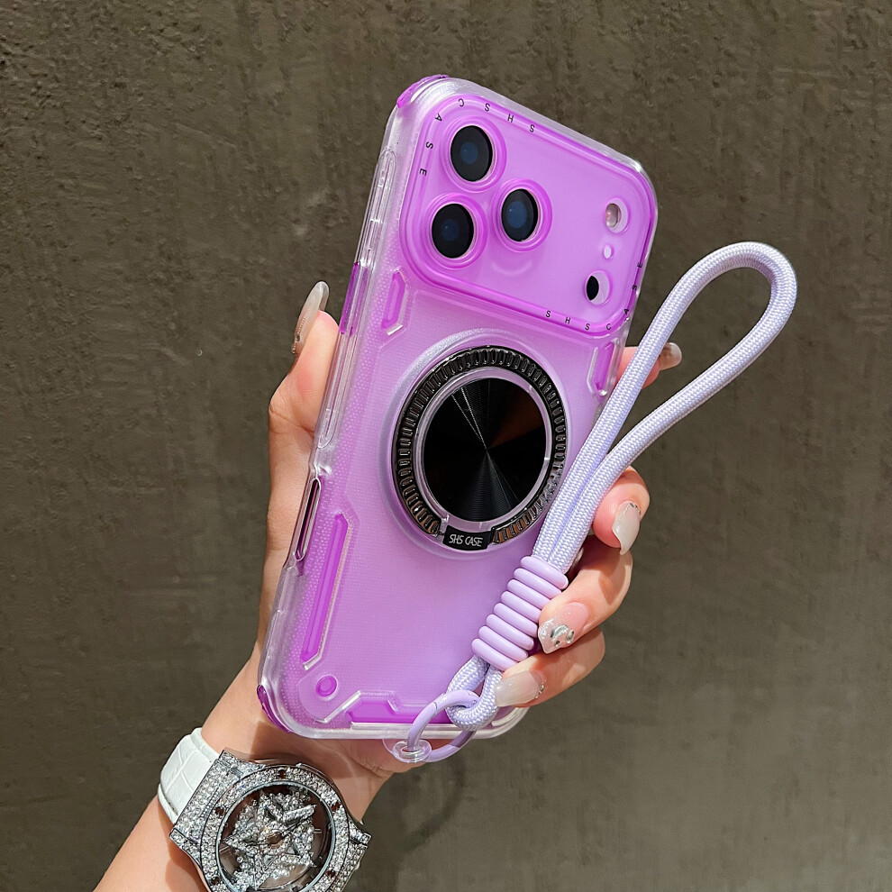 (Iphone 17 Pro Max, ) For Iphone 17 Pro Max Case Ring Kickstand Pc+Tpu Translucent Phone Back Cover With Hand Strap Purple 6914289727883