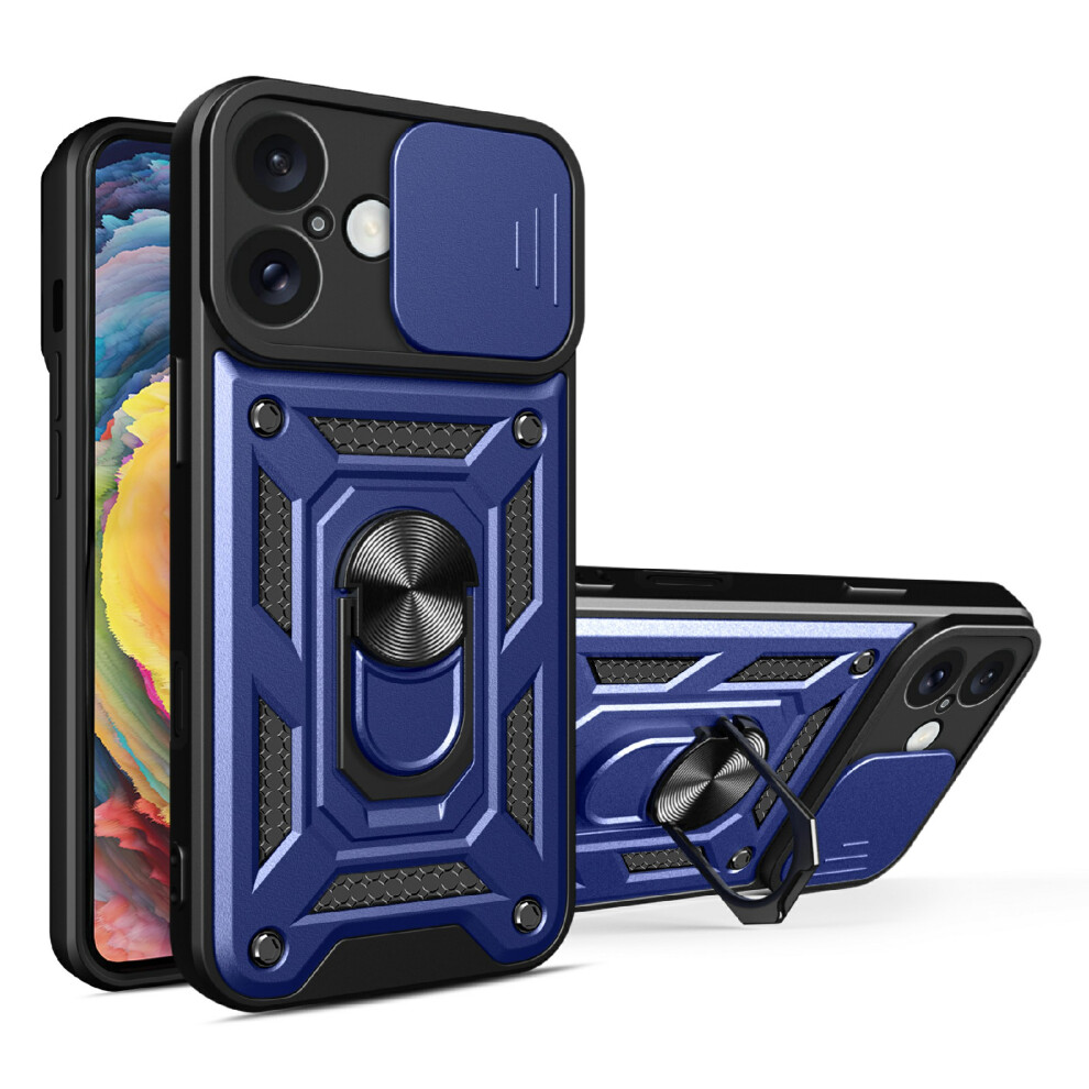 (Iphone 16, ) Amorus Kickstand Case For Iphone 16 Pc+Tpu Phone Cover With Camera Lens Slider Blue 6914285203312