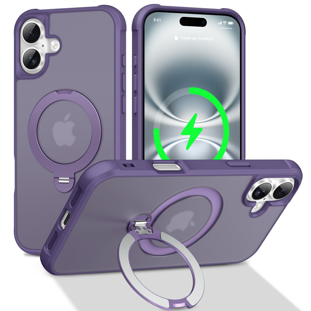 (Iphone 16 Plus, ) For Iphone 16 Plus Case Compatible With Magsafe Rotatable Kickstand Tpu+Pc Shockproof Phone Cover Purple 6914288145114