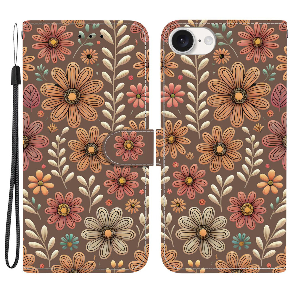 (Iphone 16E, Blossom) For Iphone 16E Wallet Case Pattern Printing Leather Stand Phone Cover With Strap 6914281052037