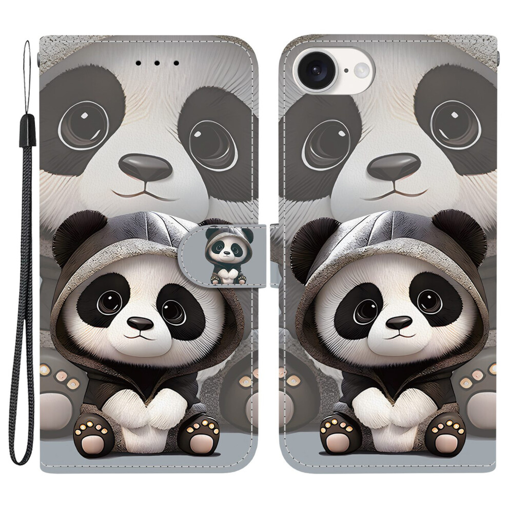 (Iphone 16E, Panda) For Iphone 16E Wallet Case Pattern Printing Leather Stand Phone Cover With Strap 6914284886882