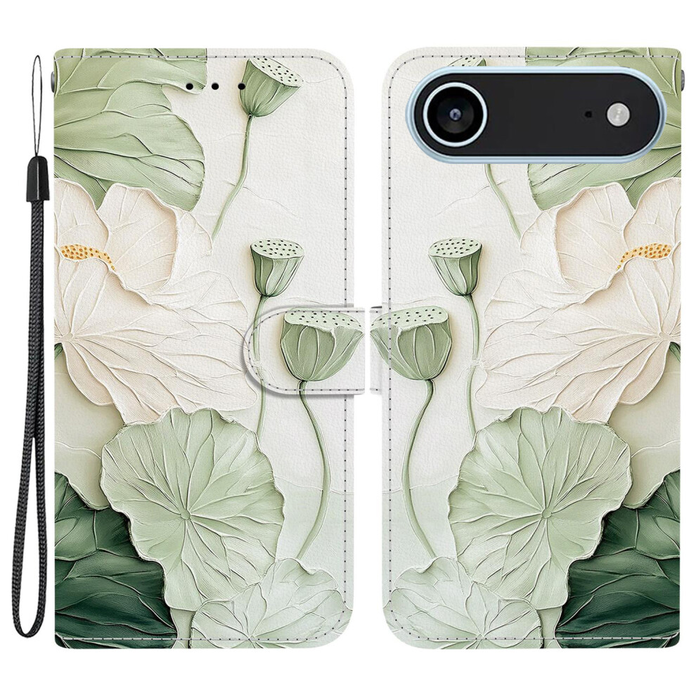 (Iphone Air, Lotus) For Iphone Air Wallet Case Pattern Printing Leather Stand Phone Cover With Strap 6914288209984