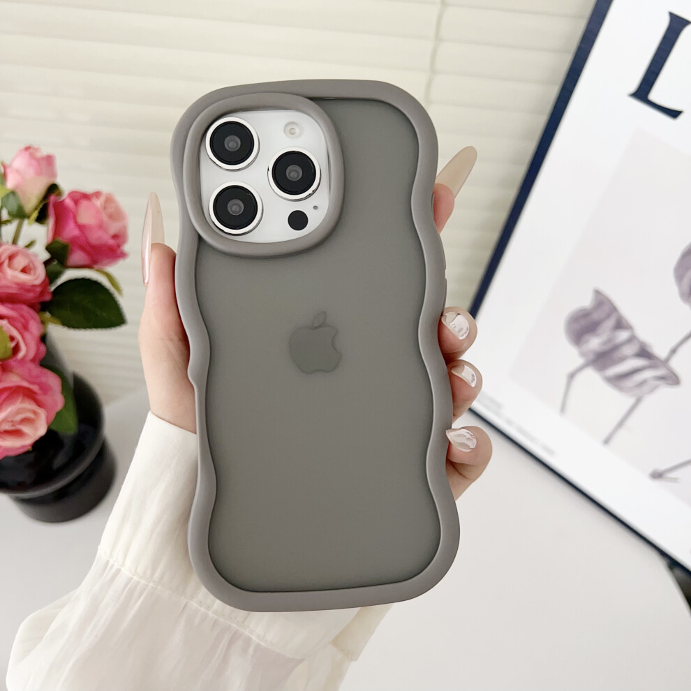 (Iphone 16 Pro, ) For Iphone 16 Pro Case Curly Wave Frame Tpu+Pc Skin-Touch Translucent Phone Cover Grey 6914288319140