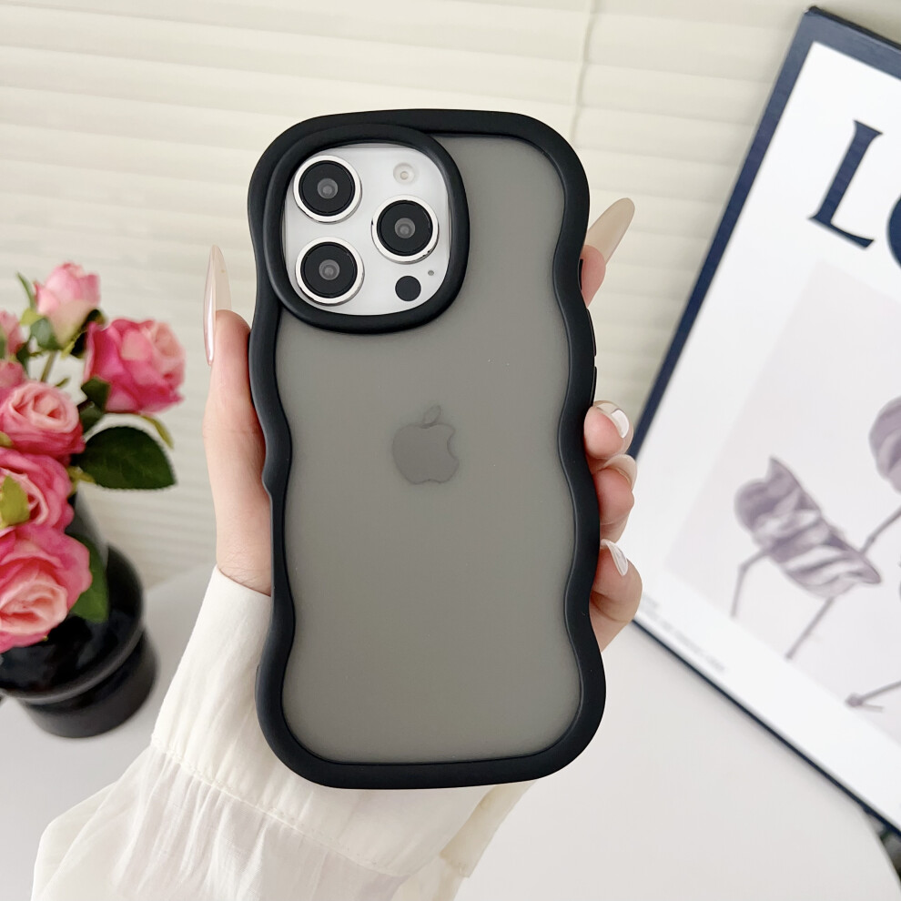 (Iphone 16 Pro, ) For Iphone 16 Pro Case Curly Wave Frame Tpu+Pc Skin-Touch Translucent Phone Cover Black 6914287012677