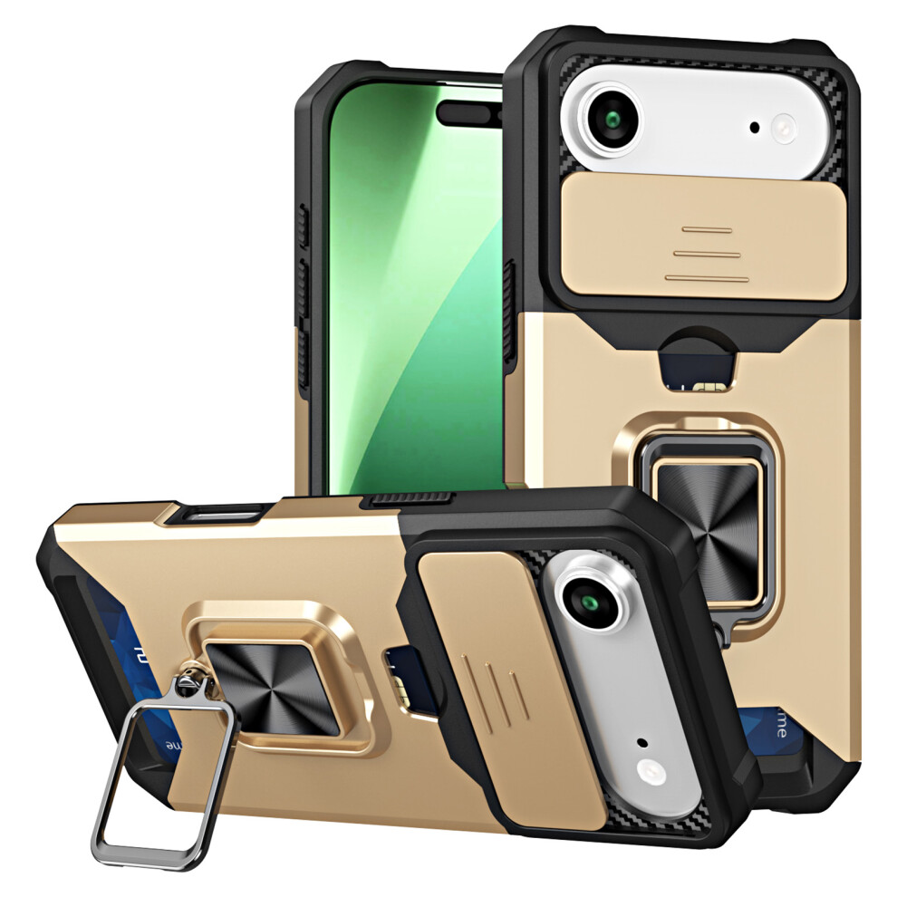 (Iphone Air, ) For Iphone Air Case Kickstand Slide Lens Lid Pc+Tpu Phone Cover With Card Slot Gold 6914281283844