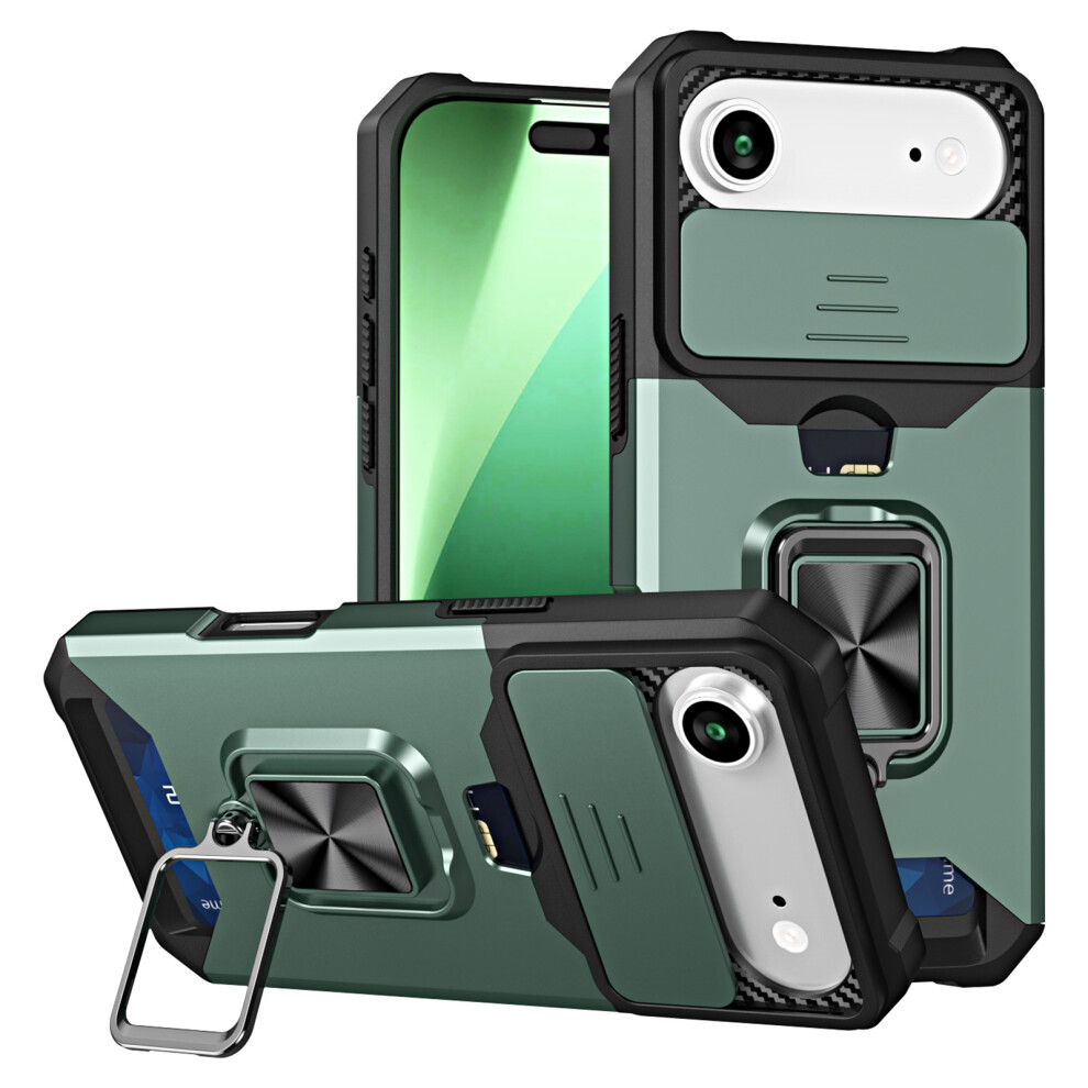 (Iphone Air, Blackish ) For Iphone Air Case Kickstand Slide Lens Lid Pc+Tpu Phone Cover With Card Slot Green 6914285243936