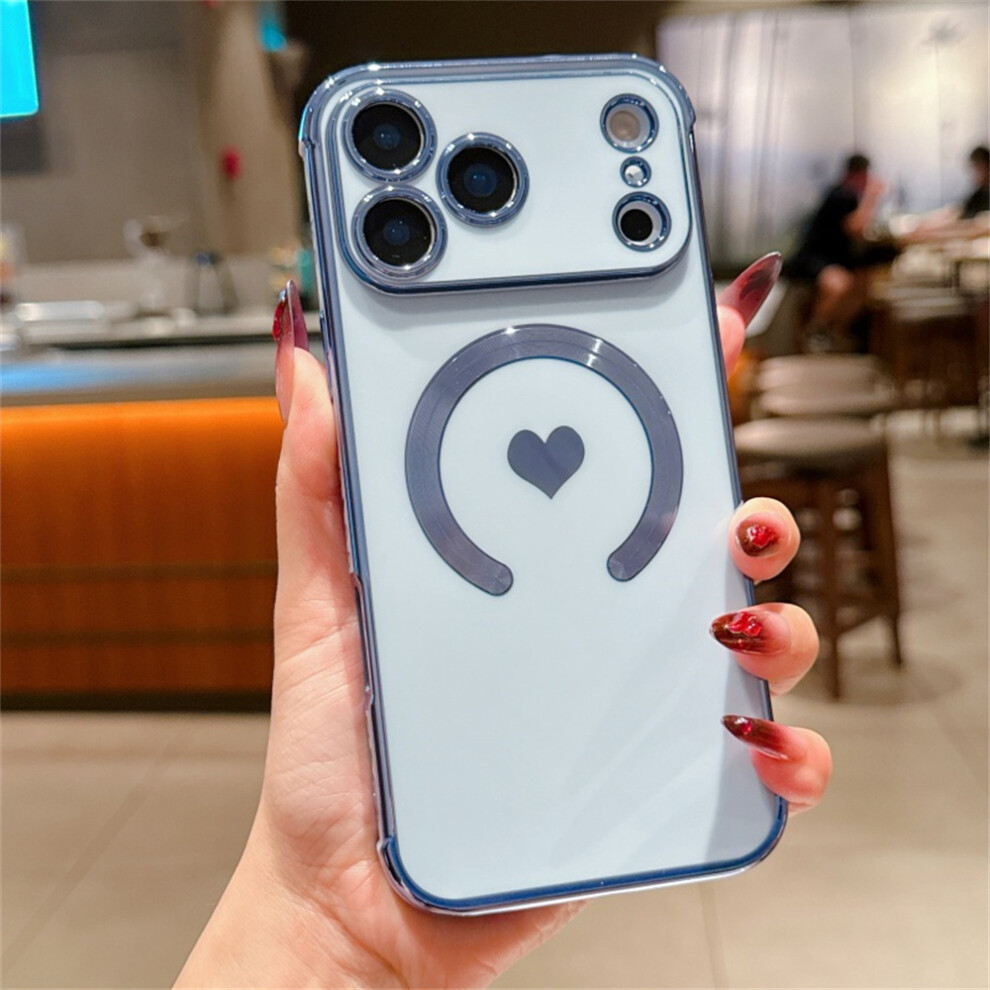 (Iphone 17 Pro, ) For Iphone 17 Pro Magnetic Case Electroplating Soft Tpu Cover With Cute Love Heart Blue 6914282097839
