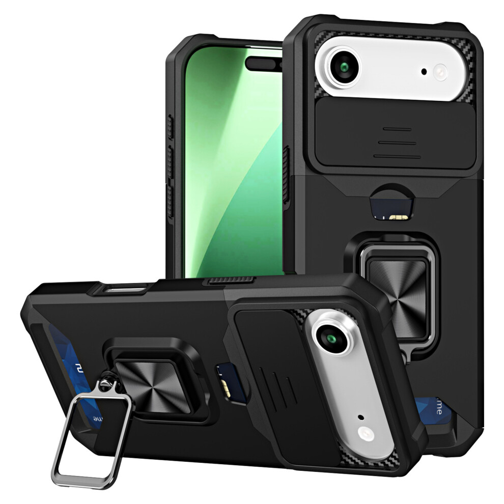 (Iphone Air, ) For Iphone Air Case Kickstand Slide Lens Lid Pc+Tpu Phone Cover With Card Slot Black 6914285070679