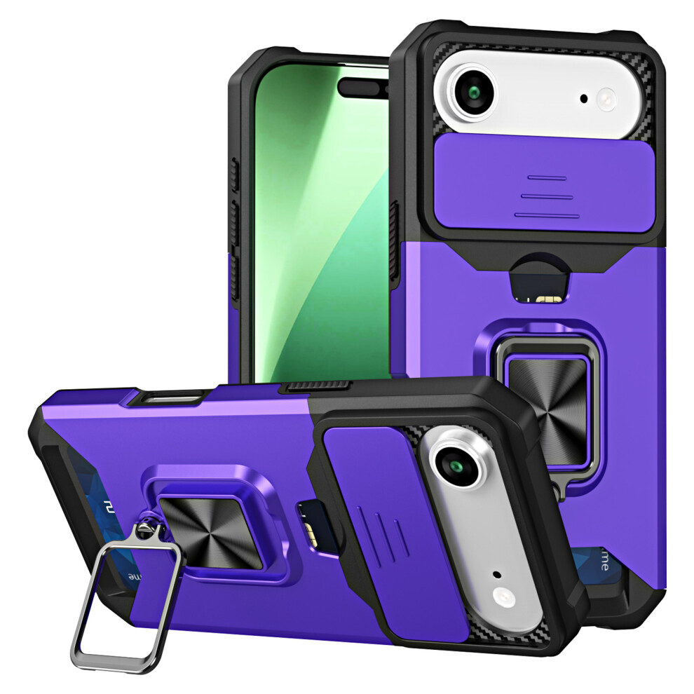 (Iphone Air, ) For Iphone Air Case Kickstand Slide Lens Lid Pc+Tpu Phone Cover With Card Slot Purple 6914285942730