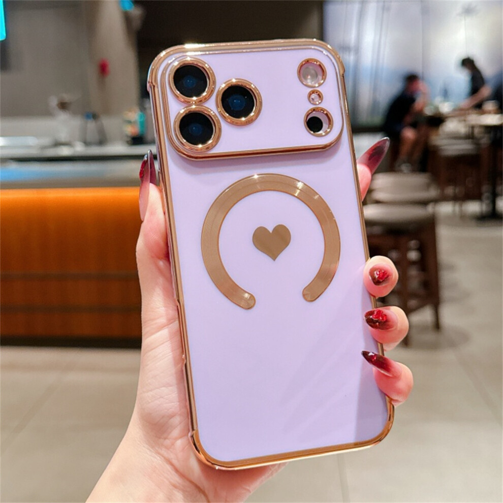 (Iphone 17 Pro, ) For Iphone 17 Pro Magnetic Case Electroplating Soft Tpu Cover With Cute Love Heart Purple 6914285974960