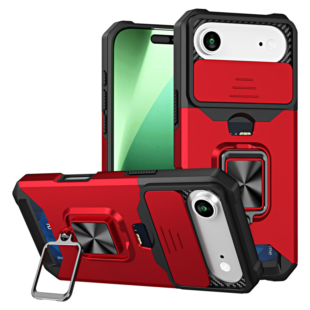 (Iphone Air, ) For Iphone Air Case Kickstand Slide Lens Lid Pc+Tpu Phone Cover With Card Slot Red 6914281482629
