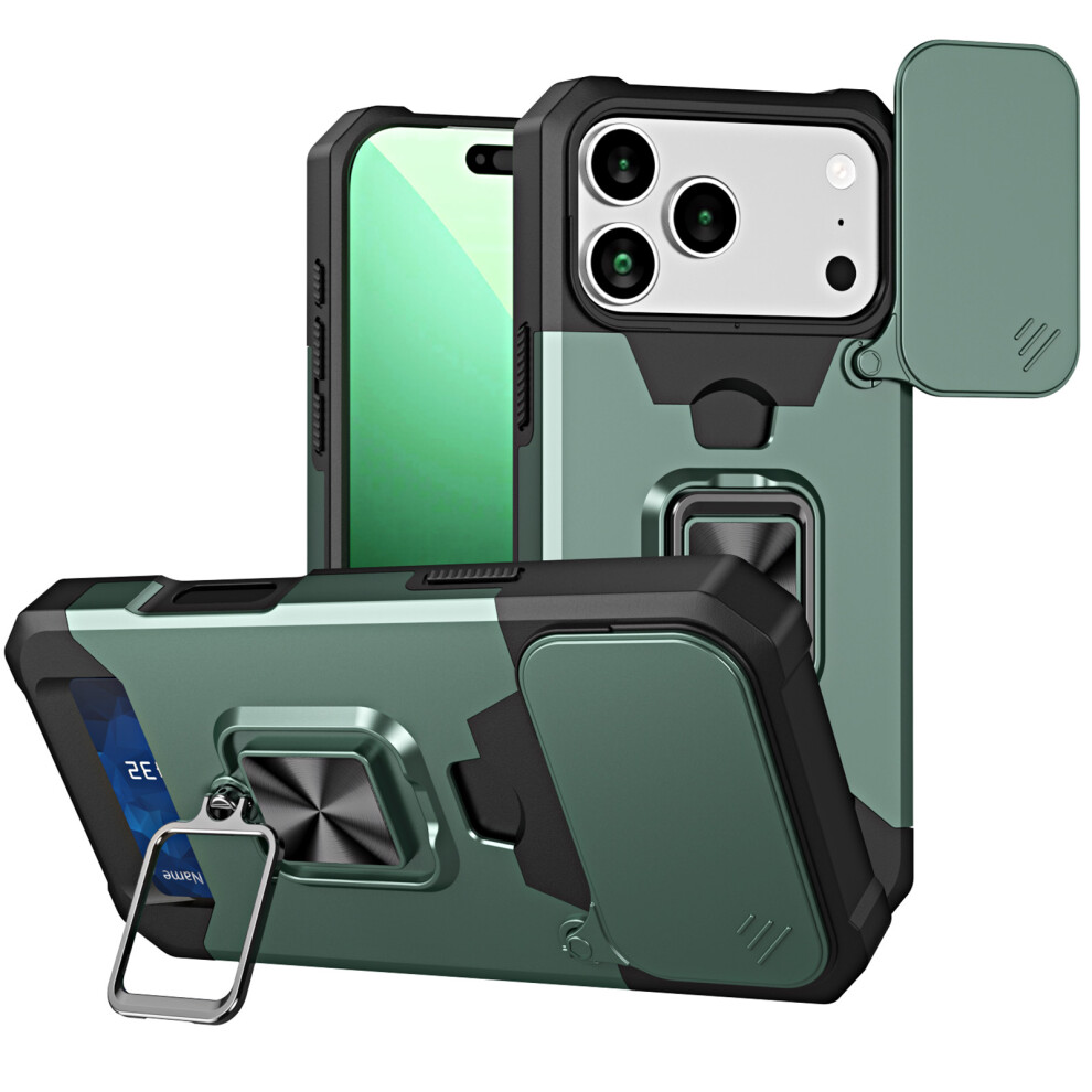 (Iphone 17 Pro Max, Blackish ) For Iphone 17 Pro Max Case Kickstand Slide Lens Lid Pc+Tpu Phone Cover With Card Slot Green 6914284830380