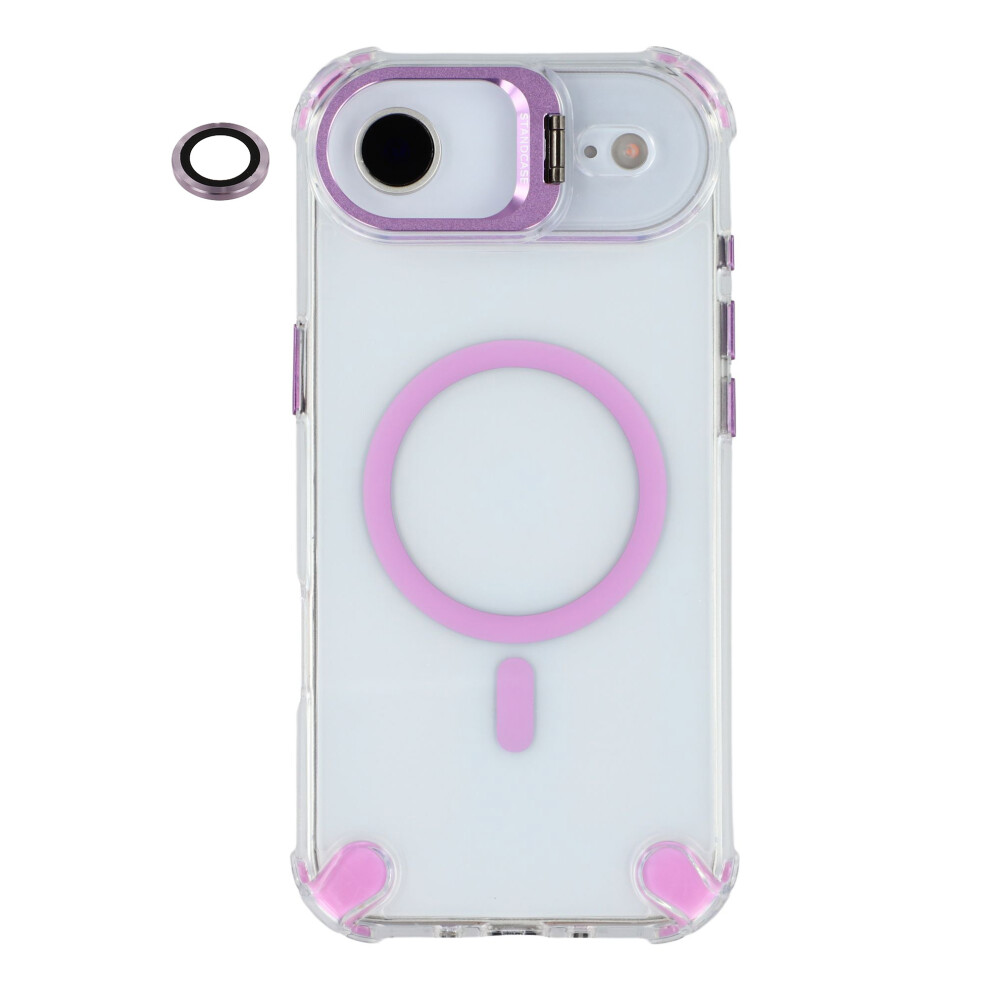 (Iphone Air, ) For Iphone Air Magnetic Clear Case Shockproof Hybrid Phone Shell With Camera Lens Frame Kickstand Purple 6914280588032