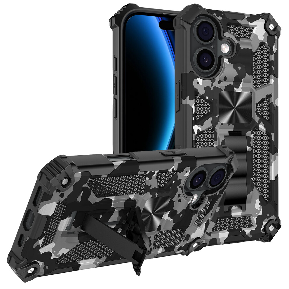 (Iphone 17, Camouflage ) For Iphone 17 Case Kickstand Pc+Tpu Camouflage Military Grade Phone Cover Black 6914280179506