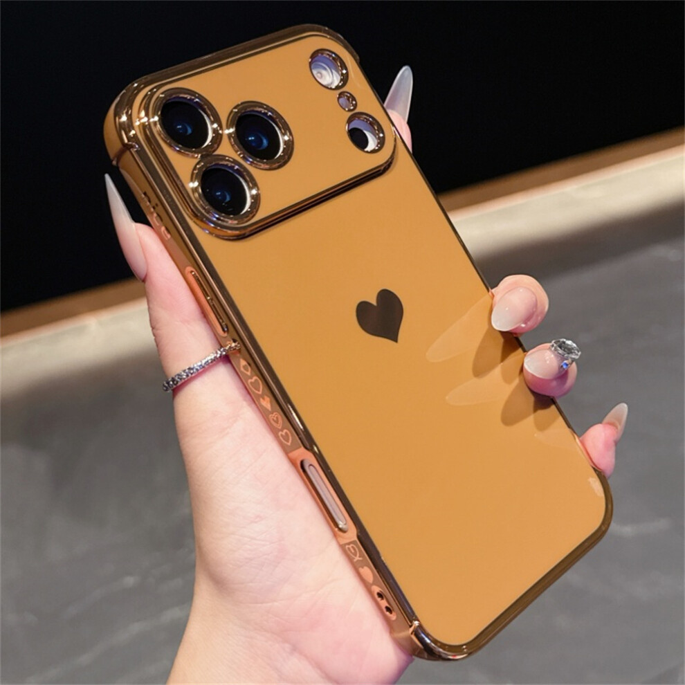 (Iphone 17 Pro Max, ) For Iphone 17 Pro Max Case Tpu Phone Back Cover Electroplating Heart Pattern Brown 6914286458032