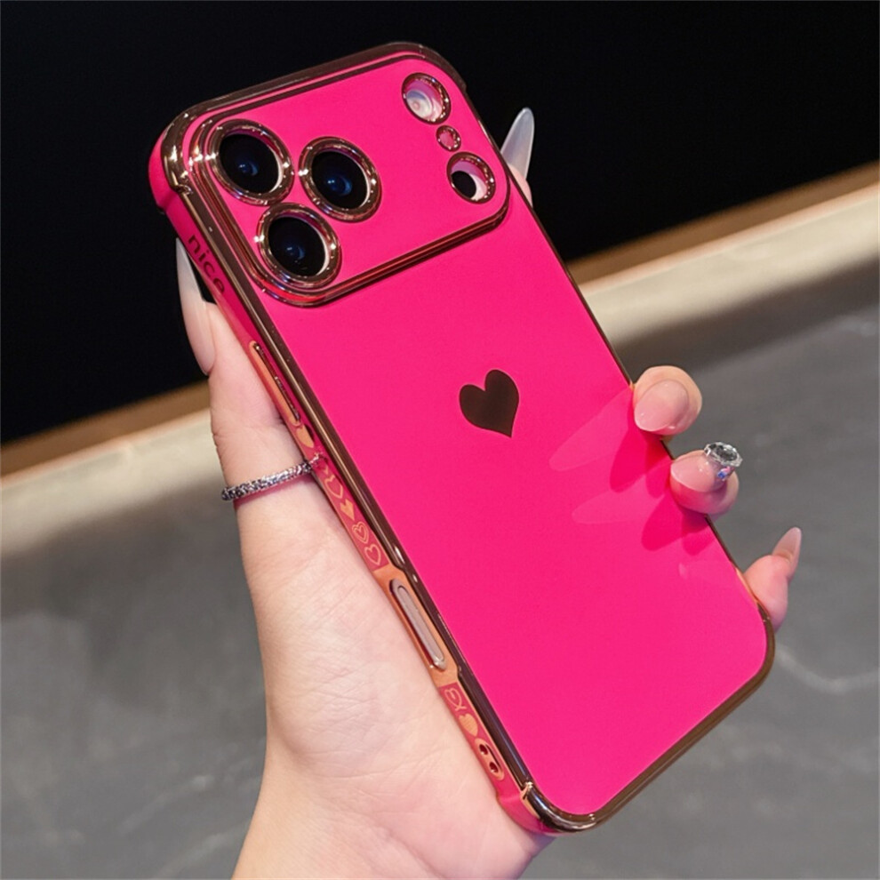 (Iphone 17 Pro Max, Rose) For Iphone 17 Pro Max Case Tpu Phone Back Cover Electroplating Heart Pattern 6914287087781