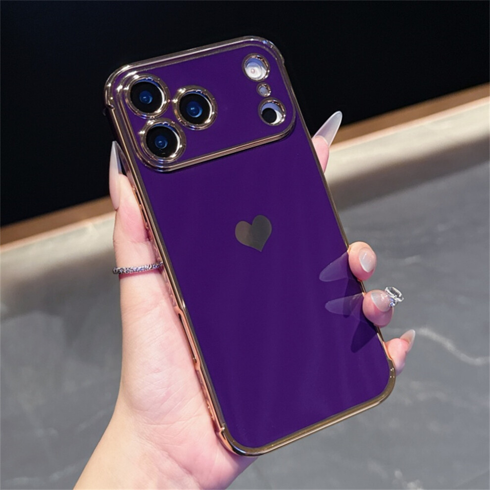 (Iphone 17 Pro, Dark ) For Iphone 17 Pro Case Tpu Phone Back Cover Electroplating Heart Pattern Purple 6914280991474