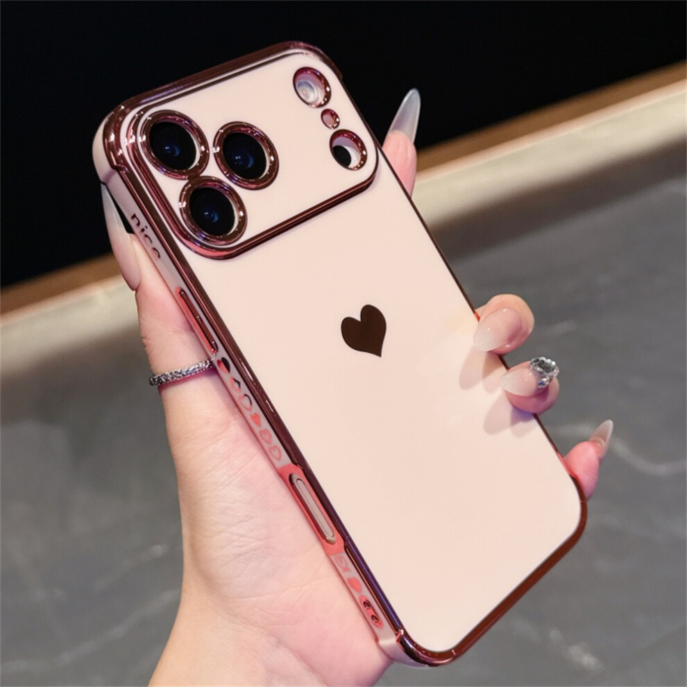 (Iphone 17 Pro, Rose ) For Iphone 17 Pro Case Tpu Phone Back Cover Electroplating Heart Pattern Pink 6914284364786