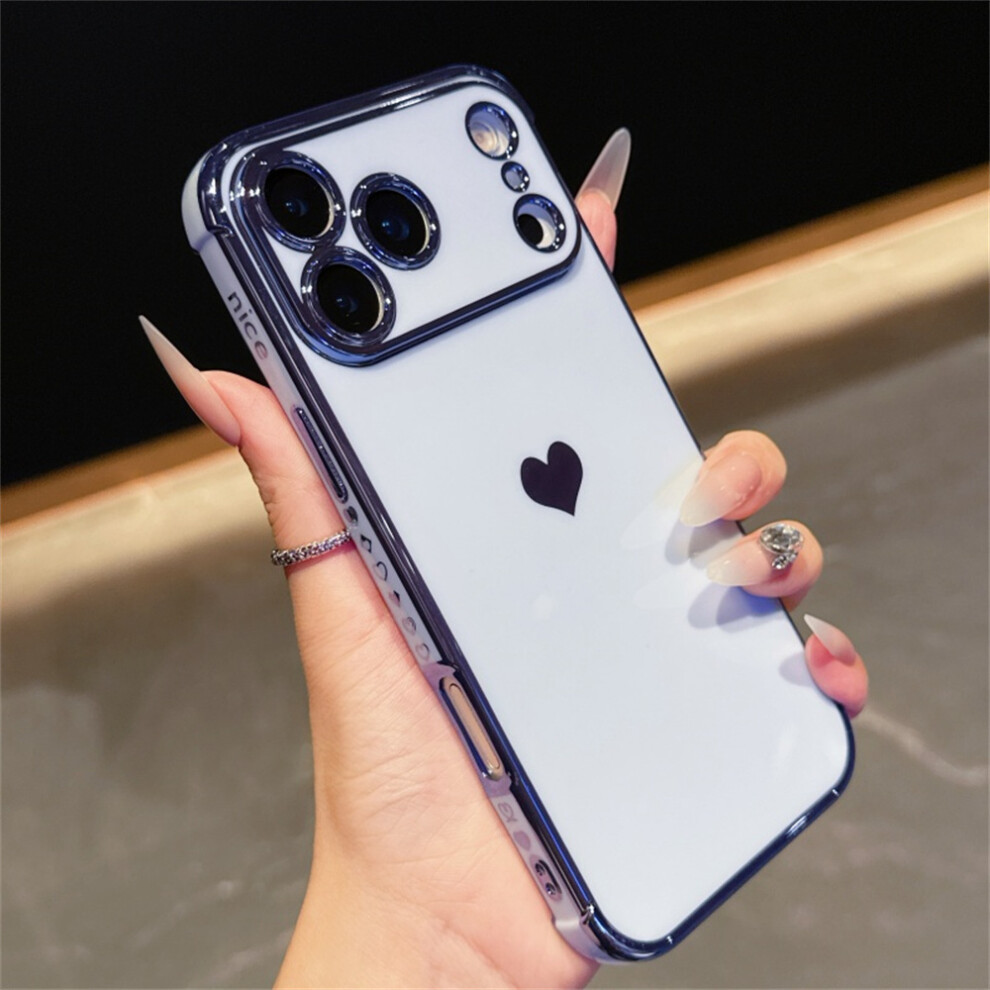 (Iphone 17 Pro, ) For Iphone 17 Pro Case Tpu Phone Back Cover Electroplating Heart Pattern Blue 6914285451584