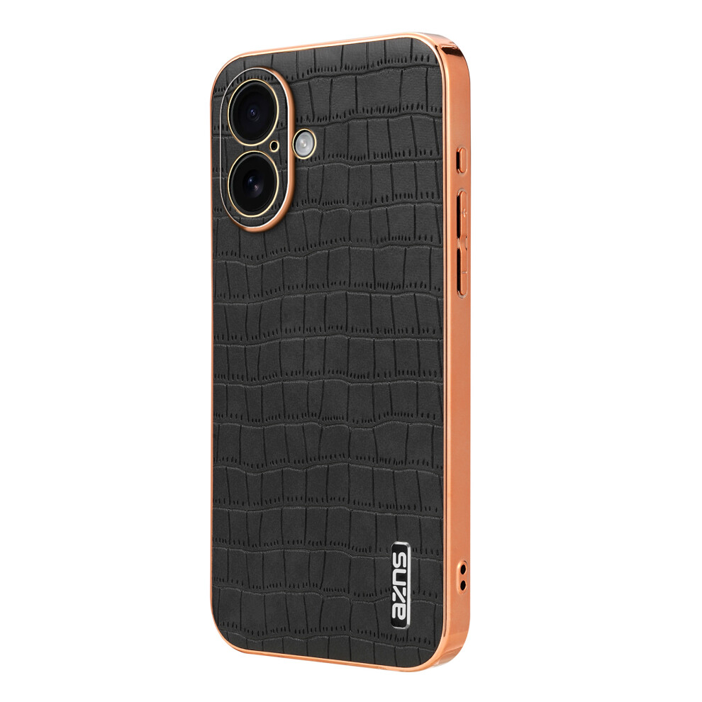 (Iphone 17, ) Azns For Iphone 17 Case Electroplating Crocodile Texture Pu+Tpu Phone Cover Black 6914284144739