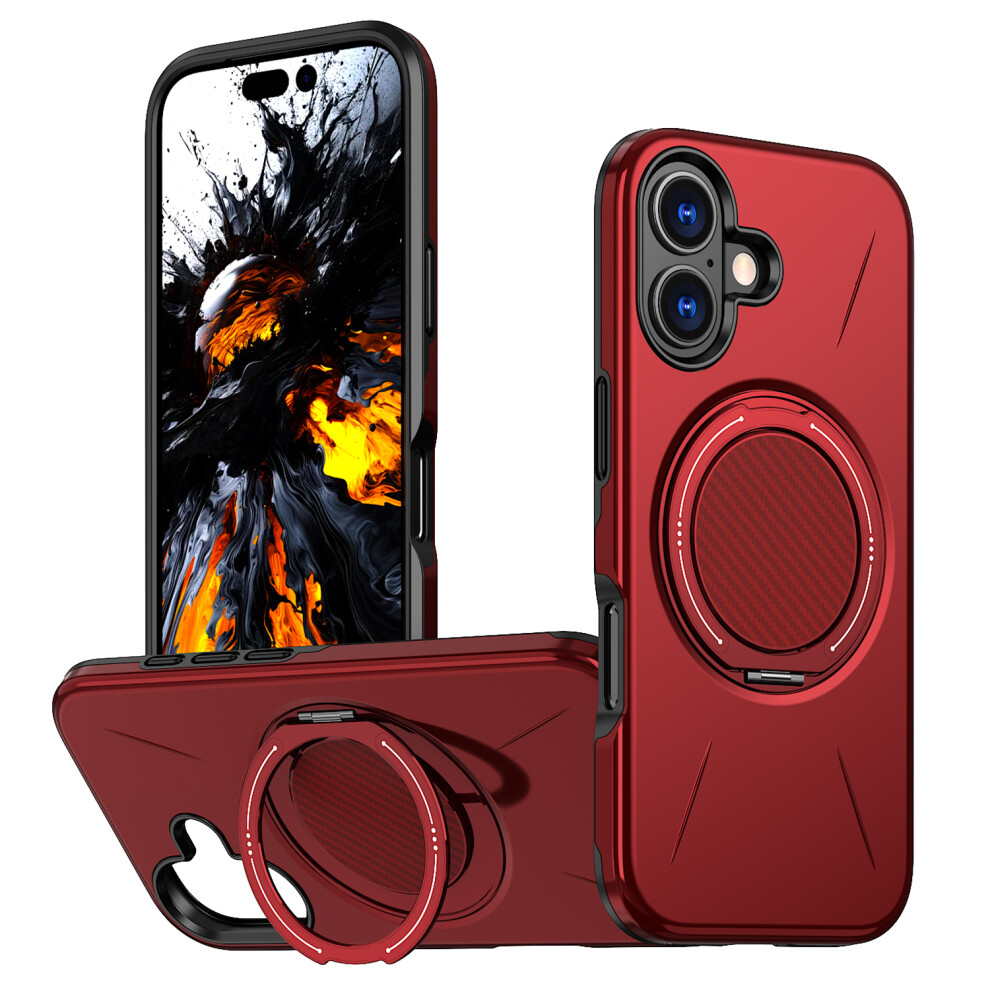 (Iphone 16, ) For Iphone 16 Magnetic Case Rotating Kickstand Tpu+Pc Phone Cover Red 6914283786831