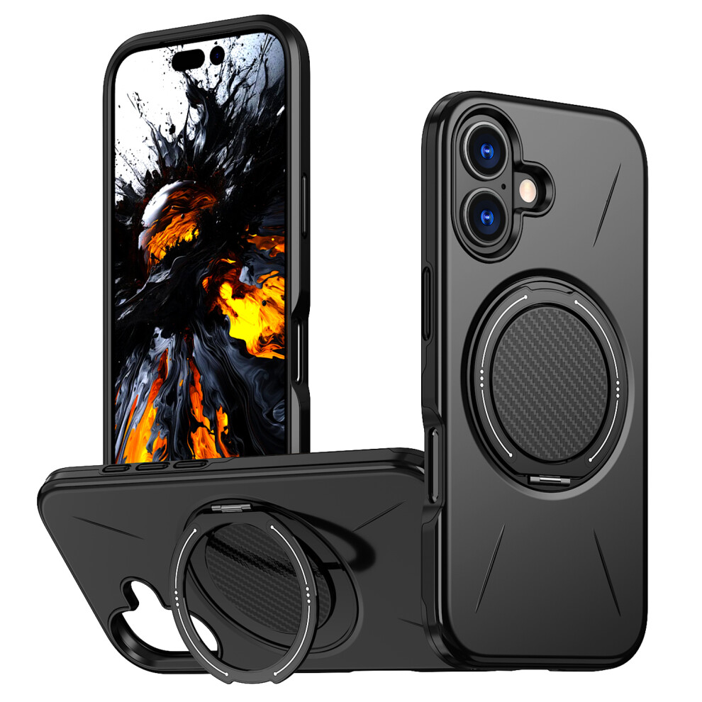 (Iphone 16, ) For Iphone 16 Magnetic Case Rotating Kickstand Tpu+Pc Phone Cover Black 6914284858957