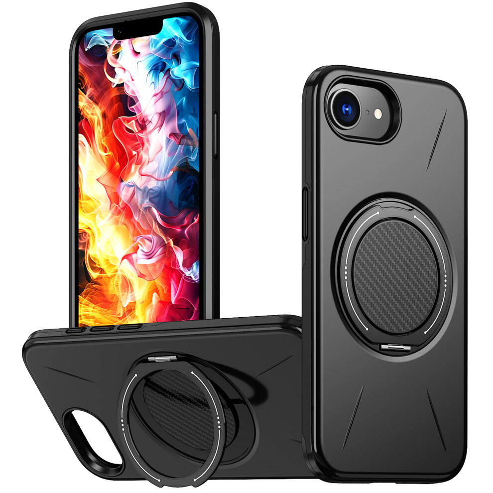 (Iphone 16E, ) For Iphone 16E Magnetic Case Rotating Kickstand Tpu+Pc Phone Cover Black 6914286596635