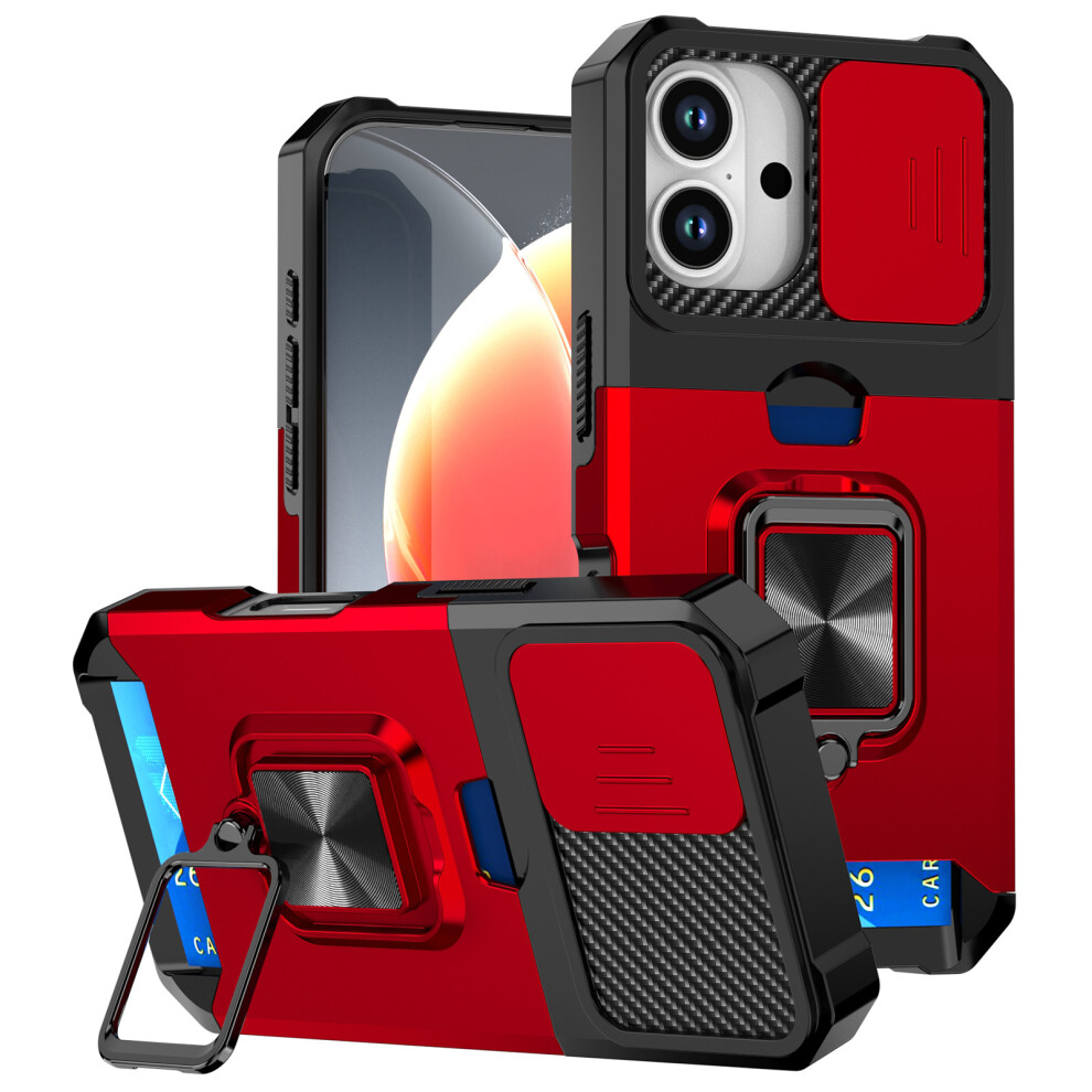 (Iphone 17, ) For Iphone 17 Case Kickstand Slide Lens Lid Pc+Tpu Phone Cover With Card Slot Red 6914283434473