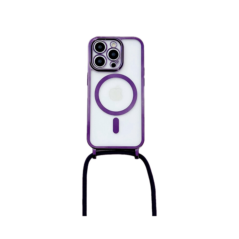 (Iphone 14 Pro Max, ) For Iphone 14 Pro Max Case Compatible With Magsafe Electroplating Edge Tpu Phone Cover With Shoulder Strap Purple 6914280847139