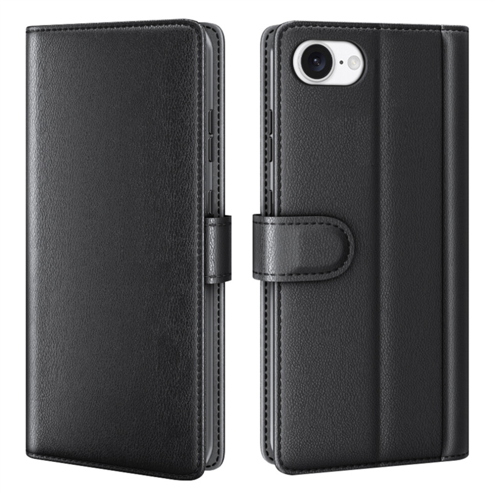 (Iphone 16E, ) Amorus For Iphone 16E Stand Cases Calf Texture Genuine Split Leather Wallet Phone Cover Black 6914282997399